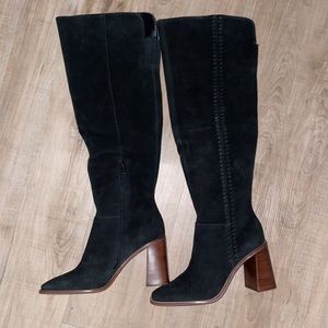 Vince Caumto Black Faux Suede Knee High Boots